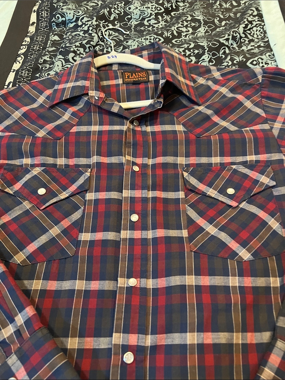 Plains Western Wear Men's Red & Navy Plaid Button-Down Shirt - Picture 4 of 7